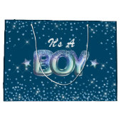 Niedlicher Junge Dusche blaue Glitzer Sternengefäl Große Geschenktüte (Rückseite)