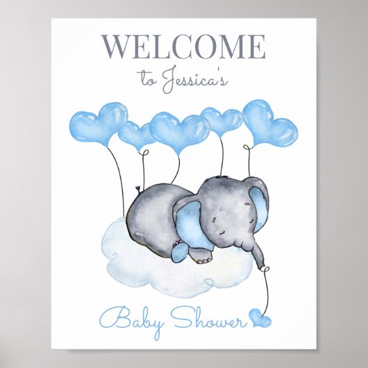Niedlicher Junge Elephant Babydusche Begrüßungszei Poster (Vorne)