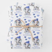Niedlicher Junge First Birthday Blue Elephant Pers Geschenkpapier Set (Beispiel)
