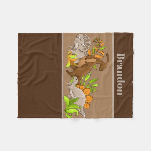 Niedlicher Junge gibt Dinosaurierdecke Fleecedecke (Vorderseite (Horizontal))