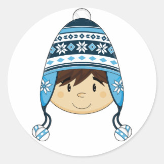 Niedlicher Junge in Bobble Hat Aufkleber