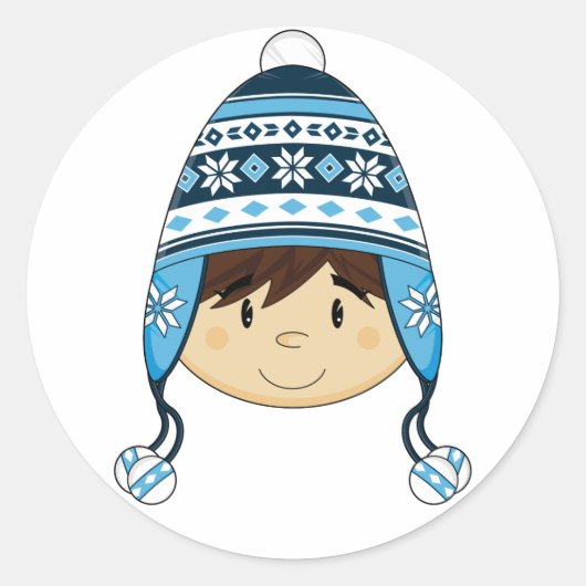 Niedlicher Junge in Bobble Hat Aufkleber (Vorderseite)