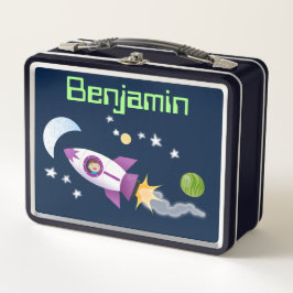 Niedlicher Junge in der Cartoon-Abbildung eines Ra Metall Brotdose