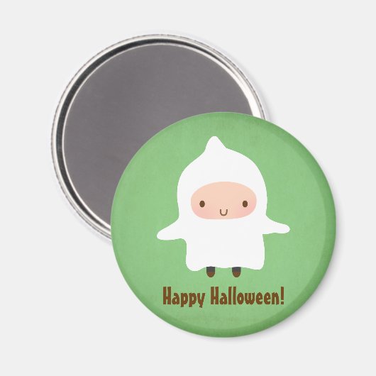 Niedlicher Junge in Sheet Ghost Kostüm Magnet (Vorderseite/Rückseite)