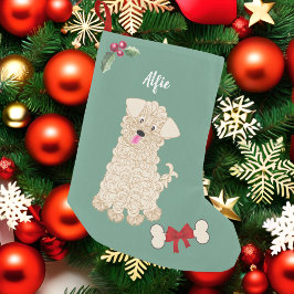 Niedlicher Junge Maltipoo Dog Green Monogram Kleiner Weihnachtsstrumpf