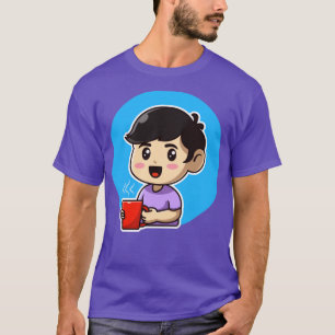 Niedlicher Junge mit heißem Kaffee Cartoon T-Shirt