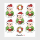 Niedlicher Junge mit kurzem schwarzem Haar Weihnac Aufkleber (Blatt)