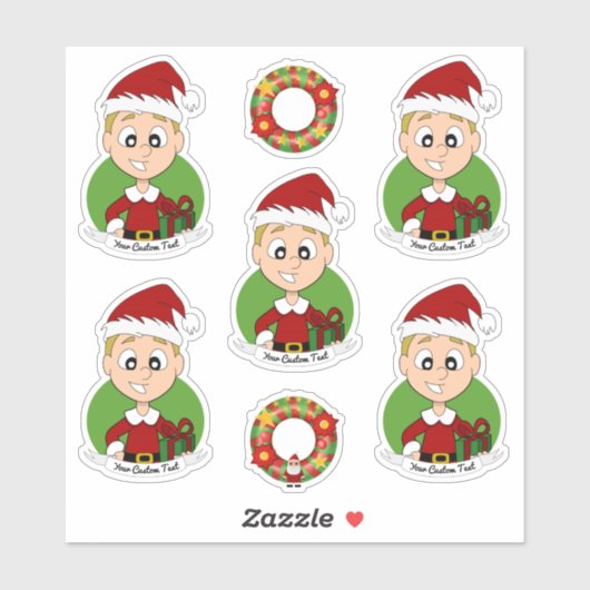 Niedlicher Junge mit kurzem Weihnachtsaufkleber Aufkleber (Blatt)