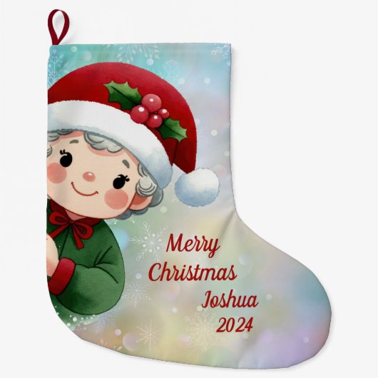 Niedlicher Junge mit Weihnachtsmannmütze Großer Weihnachtsstrumpf (Vorderseite)