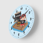 Niedlicher Junge Pirate Set Segelschiff Kinder Wan Runde Wanduhr (Winkel)