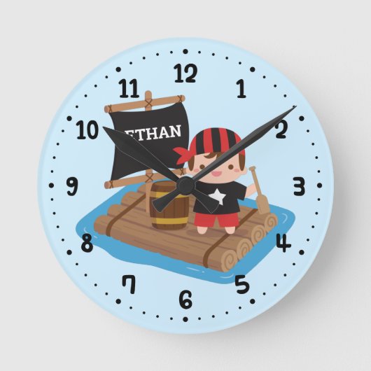 Niedlicher Junge Pirate Set Segelschiff Kinder Wan Runde Wanduhr (Vorderseite)