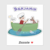 Niedlicher Junge Segelschiff und Hunderuderschiff Aufkleber (Blatt)