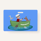 Niedlicher Junge Segelschiff und Hunderuderschiff Ausweis (Rückseite)