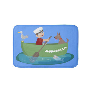 Niedlicher Junge Segelschiff und Hunderuderschiff Badematte