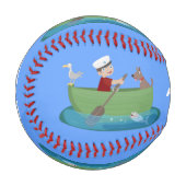 Niedlicher Junge Segelschiff und Hunderuderschiff  Baseball (Vorderseite Links)