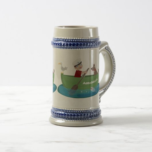 Niedlicher Junge Segelschiff und Hunderuderschiff  Bierglas (VorderseiteRechts)