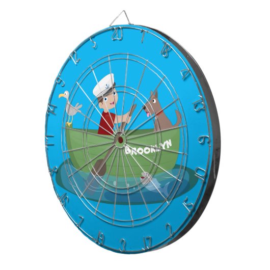 Niedlicher Junge Segelschiff und Hunderuderschiff  Dartscheibe (Vorderseite rechts)