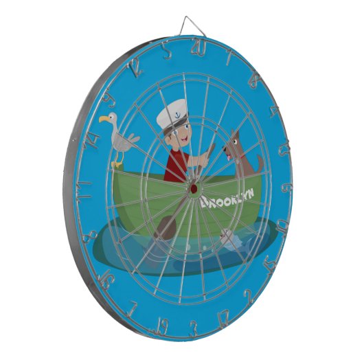 Niedlicher Junge Segelschiff und Hunderuderschiff  Dartscheibe (Vorderseite Links)