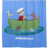 Niedlicher Junge Segelschiff und Hunderuderschiff  Duschvorhang (Vorderseite)