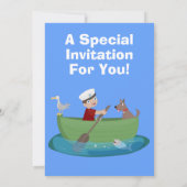 Niedlicher Junge Segelschiff und Hunderuderschiff  Einladung (Rückseite)