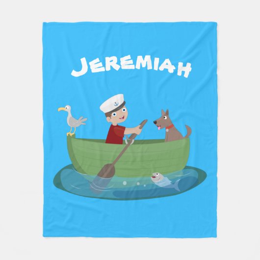 Niedlicher Junge Segelschiff und Hunderuderschiff  Fleecedecke (Vorderseite)