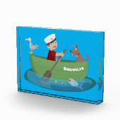 Niedlicher Junge Segelschiff und Hunderuderschiff Fotoblock (Rechts)