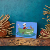 Niedlicher Junge Segelschiff und Hunderuderschiff Fotoplatte (Seite)