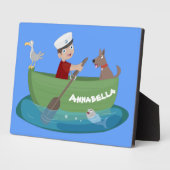 Niedlicher Junge Segelschiff und Hunderuderschiff Fotoplatte (Seite)