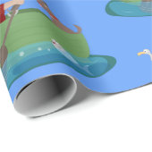 Niedlicher Junge Segelschiff und Hunderuderschiff Geschenkpapier (Rolleneckpunkt)