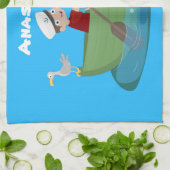 Niedlicher Junge Segelschiff und Hunderuderschiff  Geschirrtuch (Gefaltet)