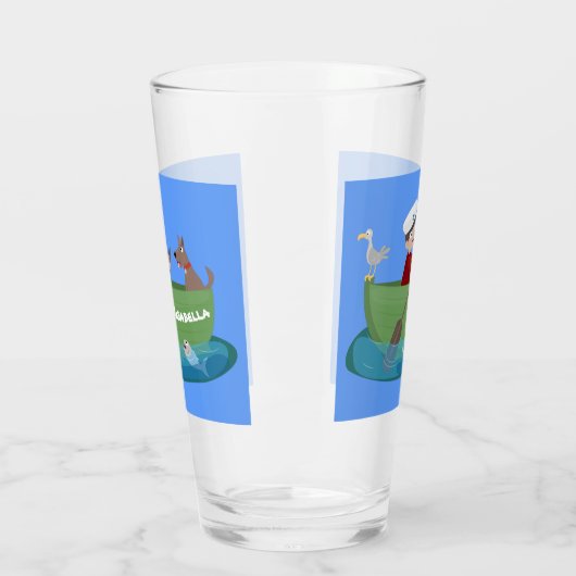 Niedlicher Junge Segelschiff und Hunderuderschiff Glas (Links)