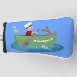 Niedlicher Junge Segelschiff und Hunderuderschiff  Golf Headcover