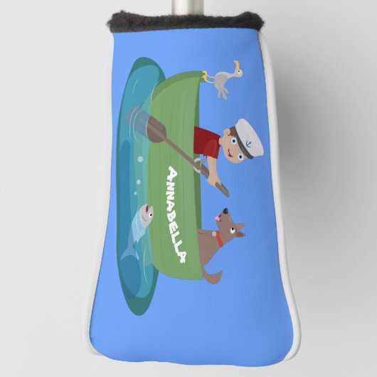 Niedlicher Junge Segelschiff und Hunderuderschiff Golf Headcover (Rotieren 90)