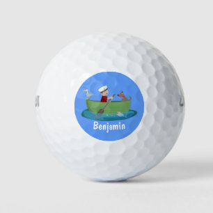 Niedlicher Junge Segelschiff und Hunderuderschiff  Golfball