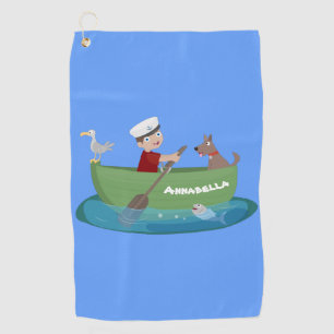 Niedlicher Junge Segelschiff und Hunderuderschiff Golfhandtuch