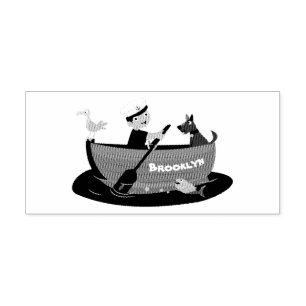 Niedlicher Junge Segelschiff und Hunderuderschiff  Gummistempel