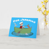 Niedlicher Junge Segelschiff und Hunderuderschiff Karte (Gelbe Blume)