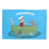 Niedlicher Junge Segelschiff und Hunderuderschiff  Kissenbezug (Rückseite)