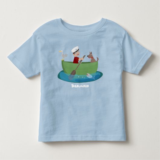 Niedlicher Junge Segelschiff und Hunderuderschiff  Kleinkind T-shirt (Vorderseite)