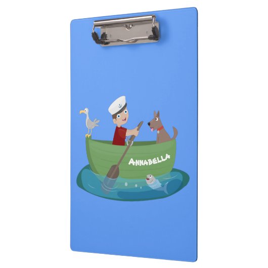 Niedlicher Junge Segelschiff und Hunderuderschiff Klemmbrett (Links)