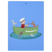 Niedlicher Junge Segelschiff und Hunderuderschiff Klemmbrett (Rückseite)