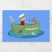 Niedlicher Junge Segelschiff und Hunderuderschiff Lebensmitteletikett (Einzelnes Label)