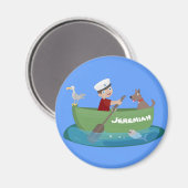 Niedlicher Junge Segelschiff und Hunderuderschiff  Magnet (Vorderseite/Rückseite)
