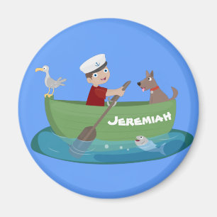 Niedlicher Junge Segelschiff und Hunderuderschiff Magnet