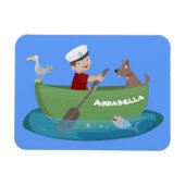 Niedlicher Junge Segelschiff und Hunderuderschiff Magnet (Horizontal)