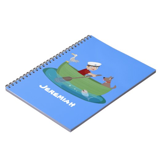 Niedlicher Junge Segelschiff und Hunderuderschiff Notizblock (Linke Seite)