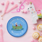 Niedlicher Junge Segelschiff und Hunderuderschiff Pappteller (Party)