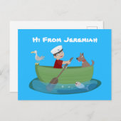 Niedlicher Junge Segelschiff und Hunderuderschiff  Postkarte (Vorne/Hinten)