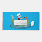 Niedlicher Junge Segelschiff und Hunderuderschiff  Schreibtischunterlage (Tastatur & Maus)