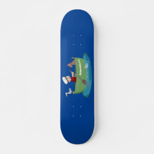 Niedlicher Junge Segelschiff und Hunderuderschiff  Skateboard